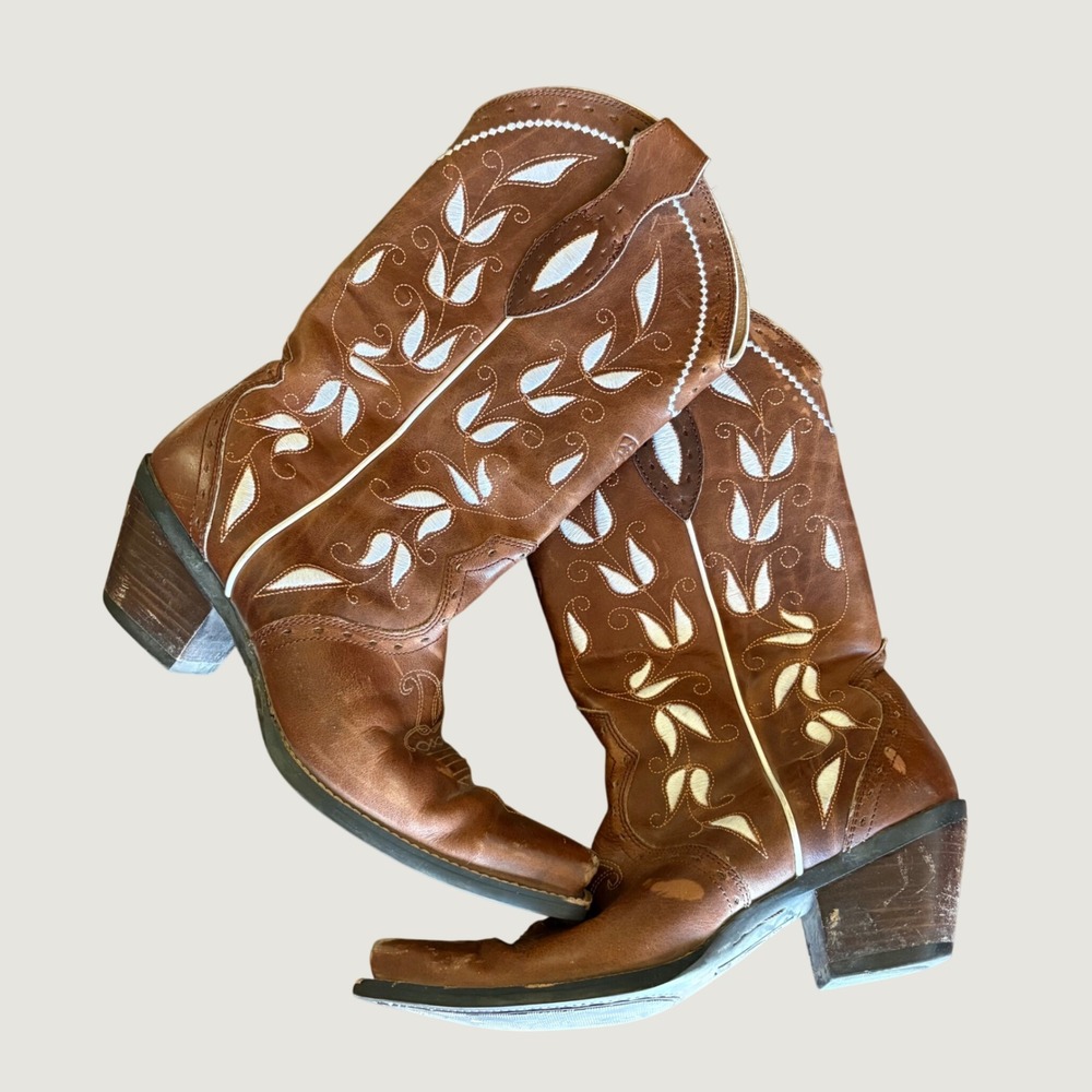 Ariat Womens Brown Leather Snip Toe Western Cowboy Boots Cuban 10006310 Size 8B